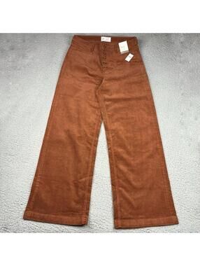 GAP High Rise Stride Corduroy Pants Women 31 12R Brown Wide Leg Button Fly NWT